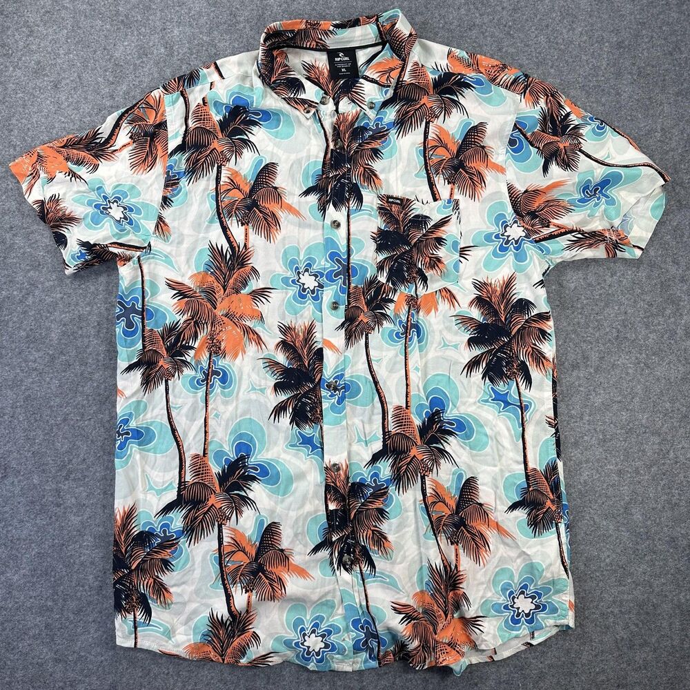 Rip Curl Shirt Mens XL Multicolor Palm Hawaiian Short Sleeve Button Up